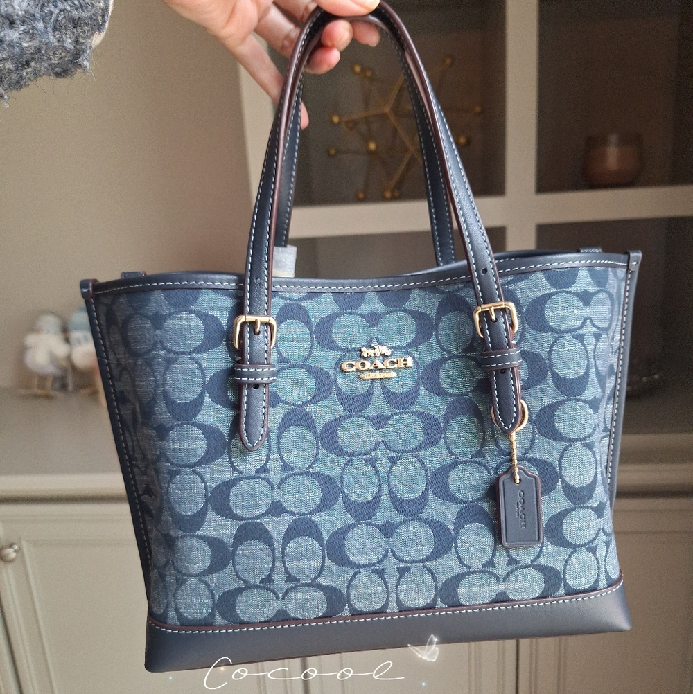 Coach Mollie Tote 25 CH228 in Signature Chambray Navy Denim Authentic NWT